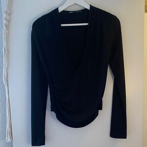 Zara draped Elegant Black Wrap Top